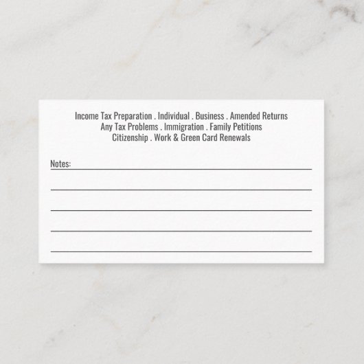 Steuerliche Vorbereitung (Vorbereitung) Foto-Visit Visitenkarte (Rückseite)