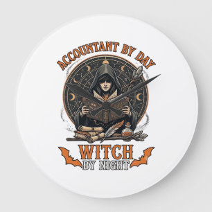 Steuerprüfer Tag Hexen Nacht Halloween Magie Buch_ Große Wanduhr