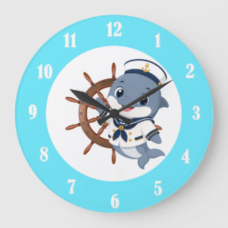 Steuerrad-Delfin Große Wanduhr