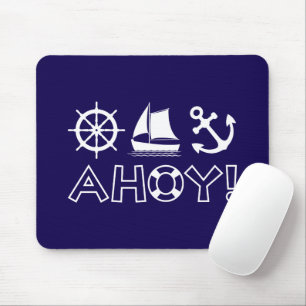 Steuerrad Segelboot Anker Ahoy! Weiß Mousepad