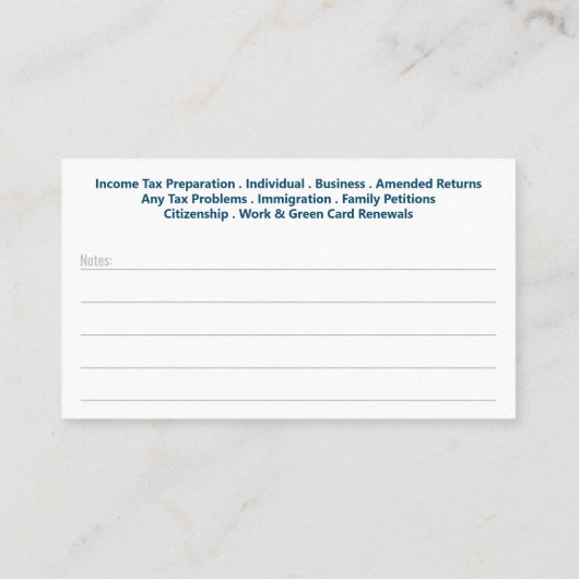 Steuervorbereitung (Vorbereitung) Visitenkarte (Rückseite)