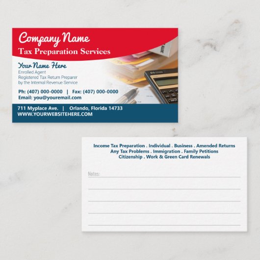 Steuervorbereitung (Vorbereitung) Visitenkarte (Vorne/Hinten)