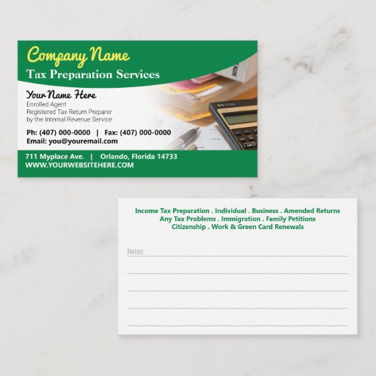 Steuervorbereitung (Vorbereitung) Visitenkarte (Vorne/Hinten)