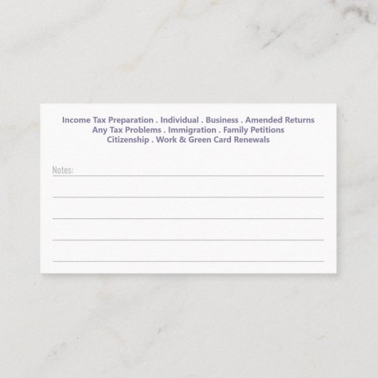 Steuervorbereitung (Vorbereitung) Visitenkarte (Rückseite)