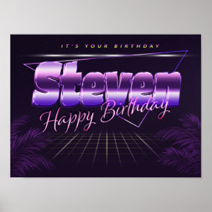 Steven Name Vorname lila retro Poster Geburtstag