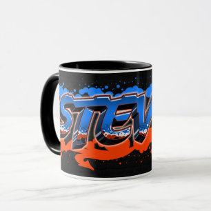 Steven Vorname Name Graffiti blue orange Tasse