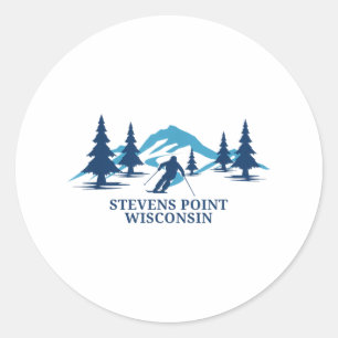 Stevens Point Wisconsin Ski Resort Skifahrer _1 Runder Aufkleber