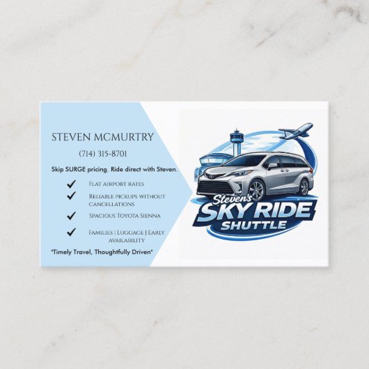 Steven's Sky Ride Shuttle Visitenkarte (Vorderseite)