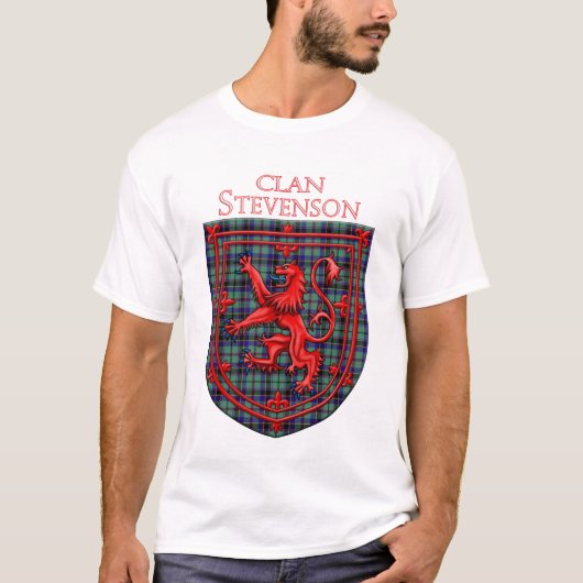 Stevenson Tartan Scottish Kariert Lion Rampant T-Shirt (Vorderseite)