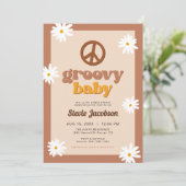 STEVIE Retro 70er Daisy Peace Groovy Babydusche Einladung (Stehend Vorderseite)
