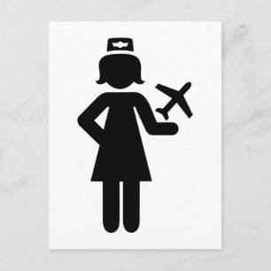 Stewardess Flugzeug Postkarte