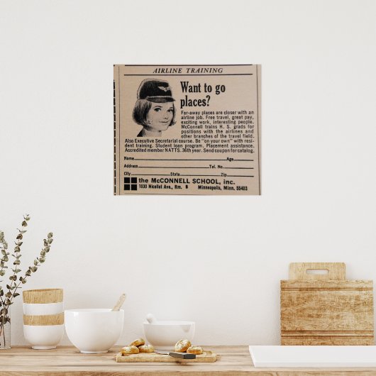 Stewardess Retro Flight Attendant Poster (Küche)