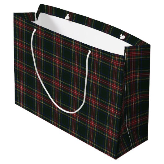 Stewart Black Modern Original Scottish Tartan Große Geschenktüte (Rückseite Schrägansicht)