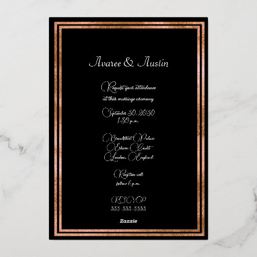 Stewart Black Modern Original Tartan Rose Gold Folieneinladung (Rückseite)