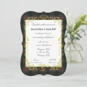 Stewart Black Modern Tartan mit Goldrahmen Einladung (Stehend Vorderseite)