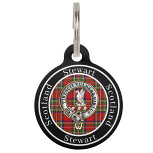 Stewart Clan Abzeichen & Tartan Personalisiert Haustiermarke