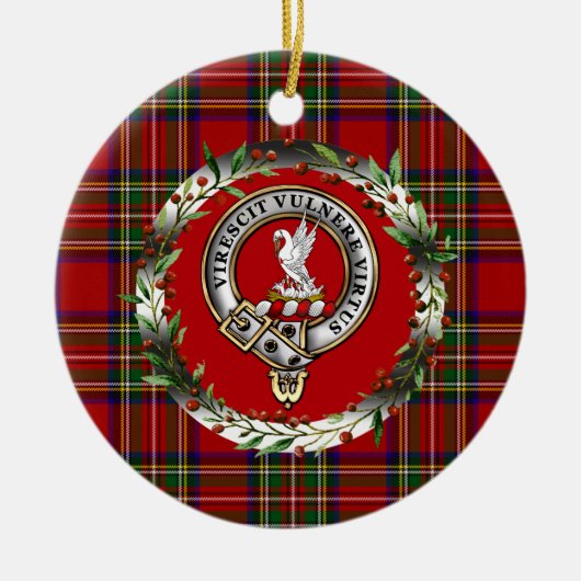 Stewart Clan Abzeichen & Tartan Personalisiertes W Keramik Ornament (Vorne)