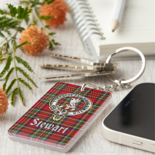 Stewart Clan Abzeichen/Tartan Rechteck Schlüsselanhänger