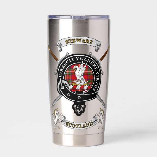 Stewart Clan Abzeichen Tartan & Schwerter Thermobecher (Rückseite)