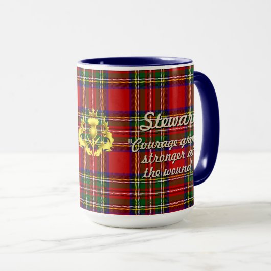 Stewart Clan Abzeichen & Tartan Tasse (VorderseiteRechts)