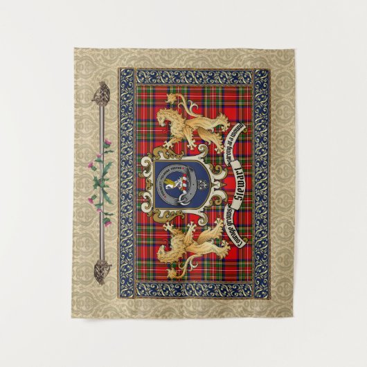 Stewart Clan Abzeichen & Tartan w/Lions Tapestry Wandteppich (Vorderseite)