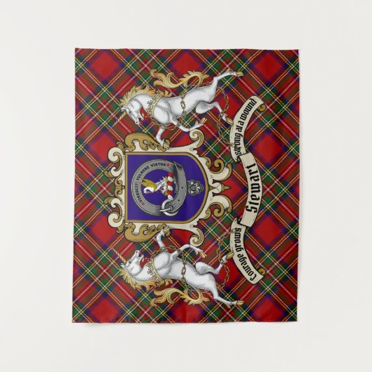Stewart Clan Abzeichen & Unicorns w/Tartan Wandteppich (Vorderseite)
