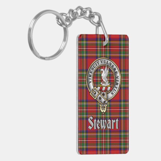 Stewart Clan Badge/Tartan Rectangle Schlüsselanhänger (Vorderseite links)