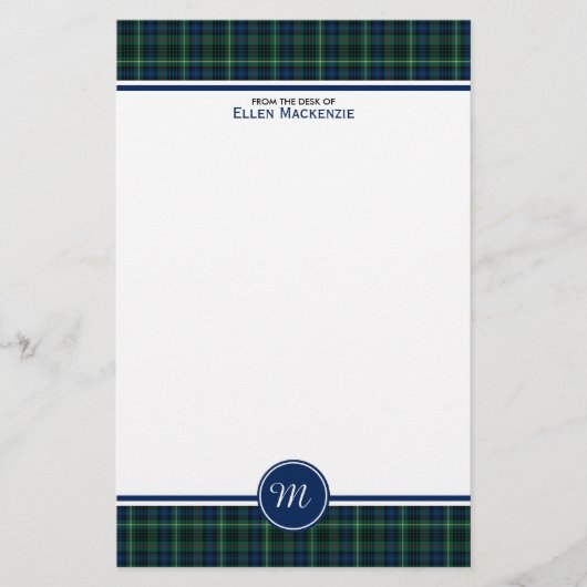Stewart Clan Hunting Tartan Green Kariert Monogram Briefpapier (Vorderseite)