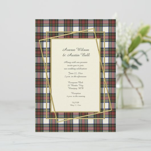 Stewart Dress Modern mit Gold Frame Einladung (Stehend Vorderseite)