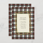 Stewart Dress Modern Tartan mit Goldrahmen Save The Date (Vorne/Hinten)