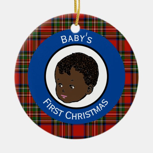 Stewart Kariert Black Baby's First Christmas Keramik Ornament (Vorne)