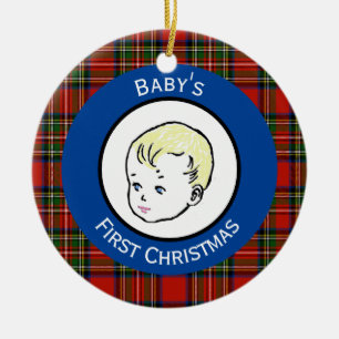 Stewart Kariert Blonde Hair Baby's First Christmas Keramik Ornament