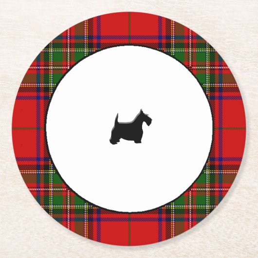 Stewart karierter schwarzer Scottie Runder Pappuntersetzer (Vorderseite)