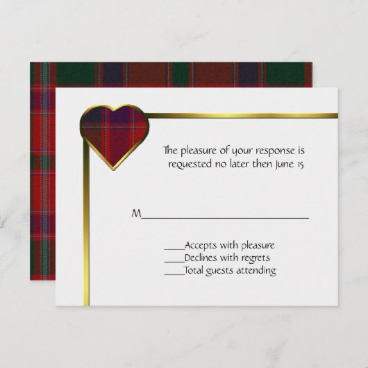 Stewart Red Kariert Heart RSVP Card (Vorne/Hinten)