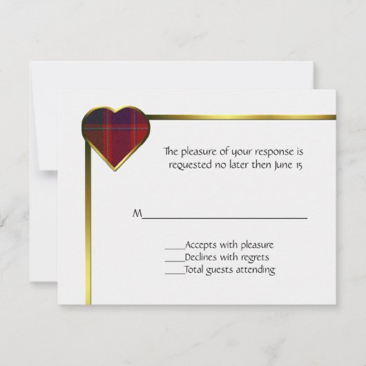 Stewart Red Kariert Heart RSVP Card Karte (Vorderseite)