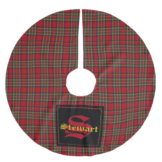 Stewart Royal Tartan Kariert Custom Monogram & Nam Polyester Weihnachtsbaumdecke (Vorderseite)