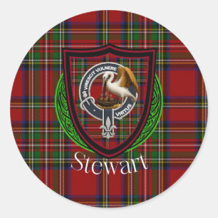 Stewart-Schottischer-Clan-Tartan & -Wappen Runder Aufkleber