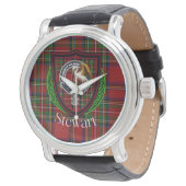 Stewart Scottish Clan Tartan & Crest Armbanduhr (Schrägansicht)