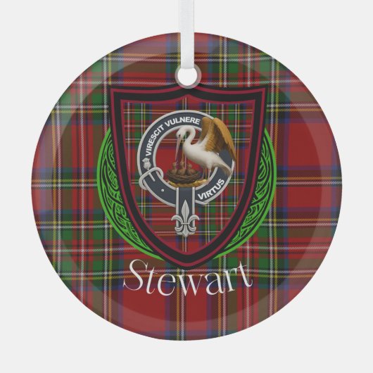 Stewart Scottish Clan Tartan & Crest Ornament Aus Glas (Vorderseite)