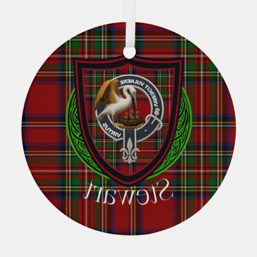 Stewart Scottish Clan Tartan & Crest Ornament Aus Glas (Rückseite)