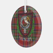 Stewart Scottish Clan Tartan & Crest Ornament Aus Glas (Vorderseite links)