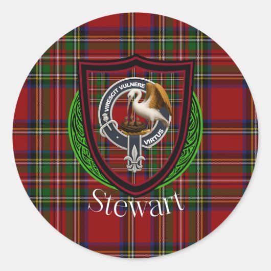 Stewart Scottish Clan Tartan & Crest Runder Aufkleber (Vorderseite)