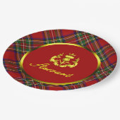 Stewart Tartan & Gold Crowned Thistle Pappteller (Schrägansicht)