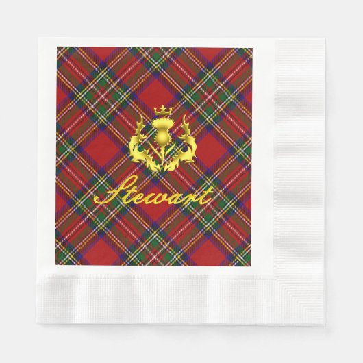 Stewart Tartan & Gold Crowned Thistle Serviette (Vorderseite)
