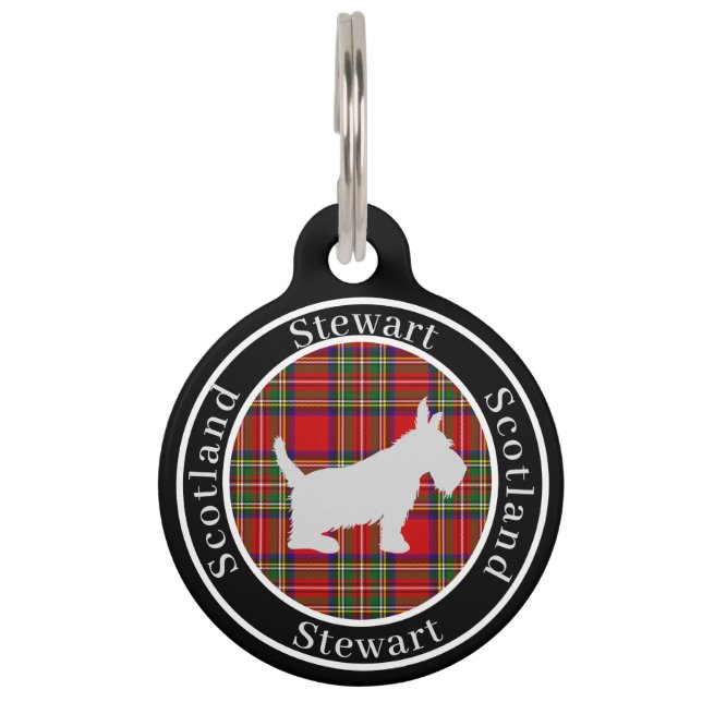 Stewart Tartan & Scottie Dog Personalisiert Haustiermarke (Vorderseite)