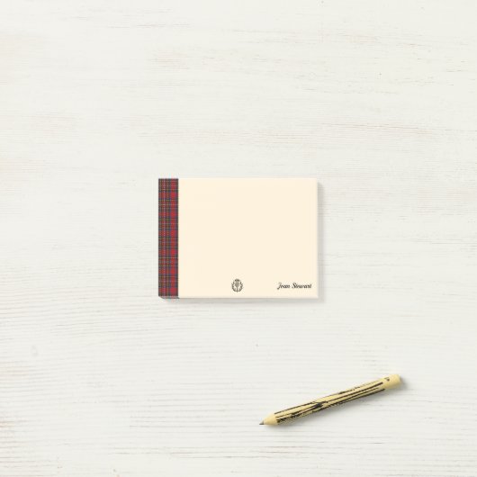 Stewart Tartan & Scottish Thistle Personalisiert Post-it Klebezettel (Auf Schreibtisch)