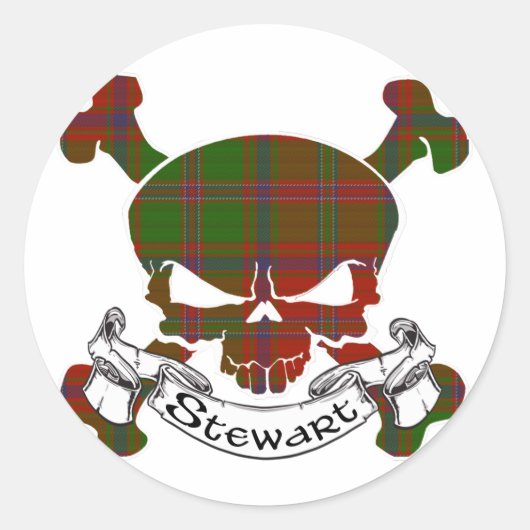 Stewart Tartan Skull Runder Aufkleber (Vorderseite)