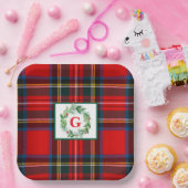Stewart Xmas Kariert MONOGRAM Handbemalt Wreath SQ Pappteller (Party)