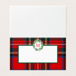 Stewart Xmas Kariert Wreath Monogram Platzkarte