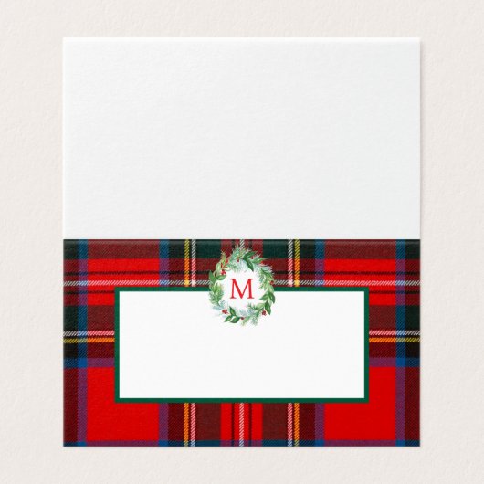 Stewart Xmas Kariert Wreath Monogram Platzkarte (Außenseite Aufgefaltet)